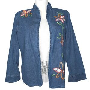 Denim Jacket Women 16 Floral Embroidery Boho Indie Eclectic Art to Wear Teacher